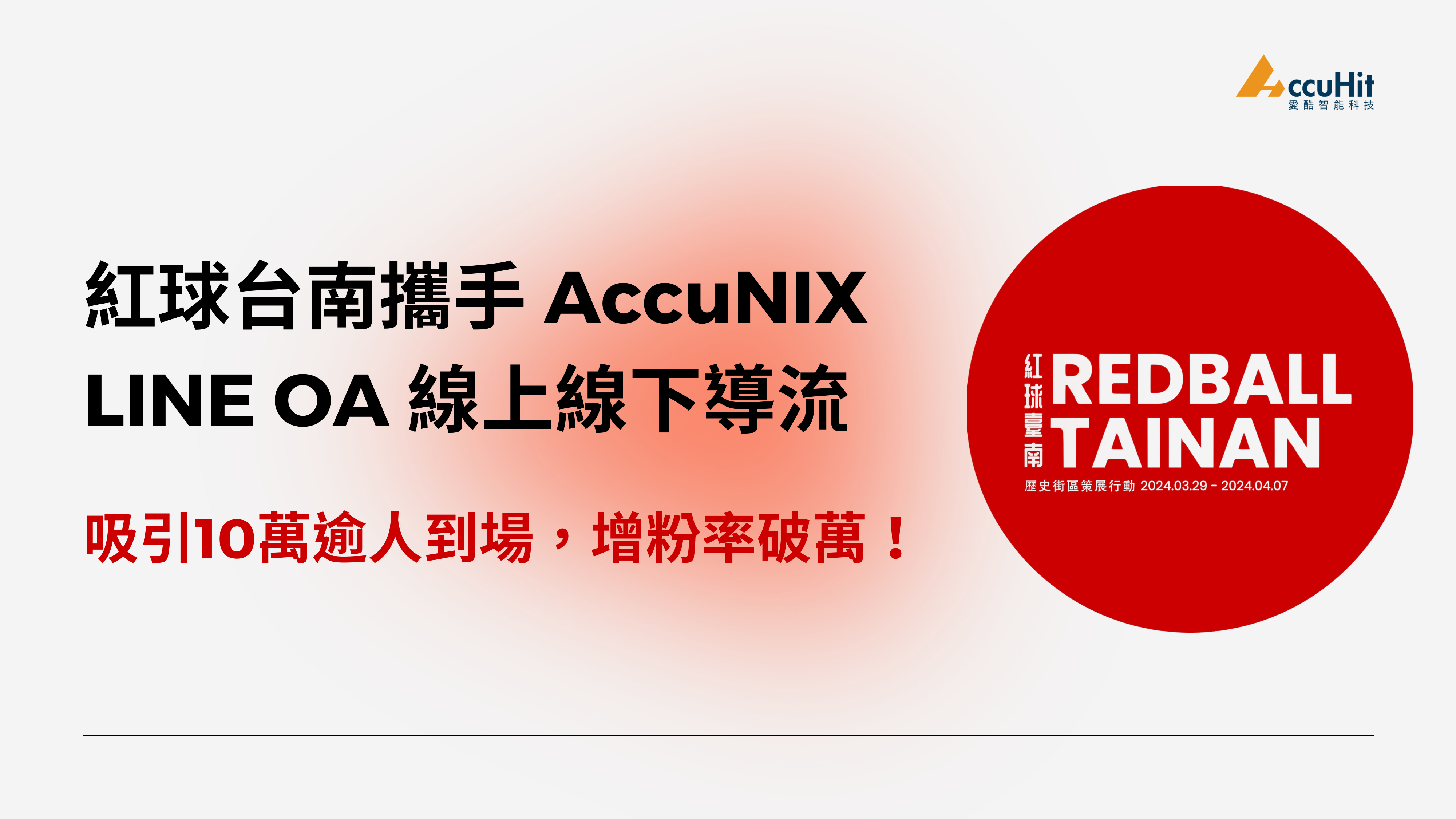 紅球台南計畫攜手 AccuNIX，LINE OA 線上線下導流，吸引10萬逾人到場，增粉率破萬！